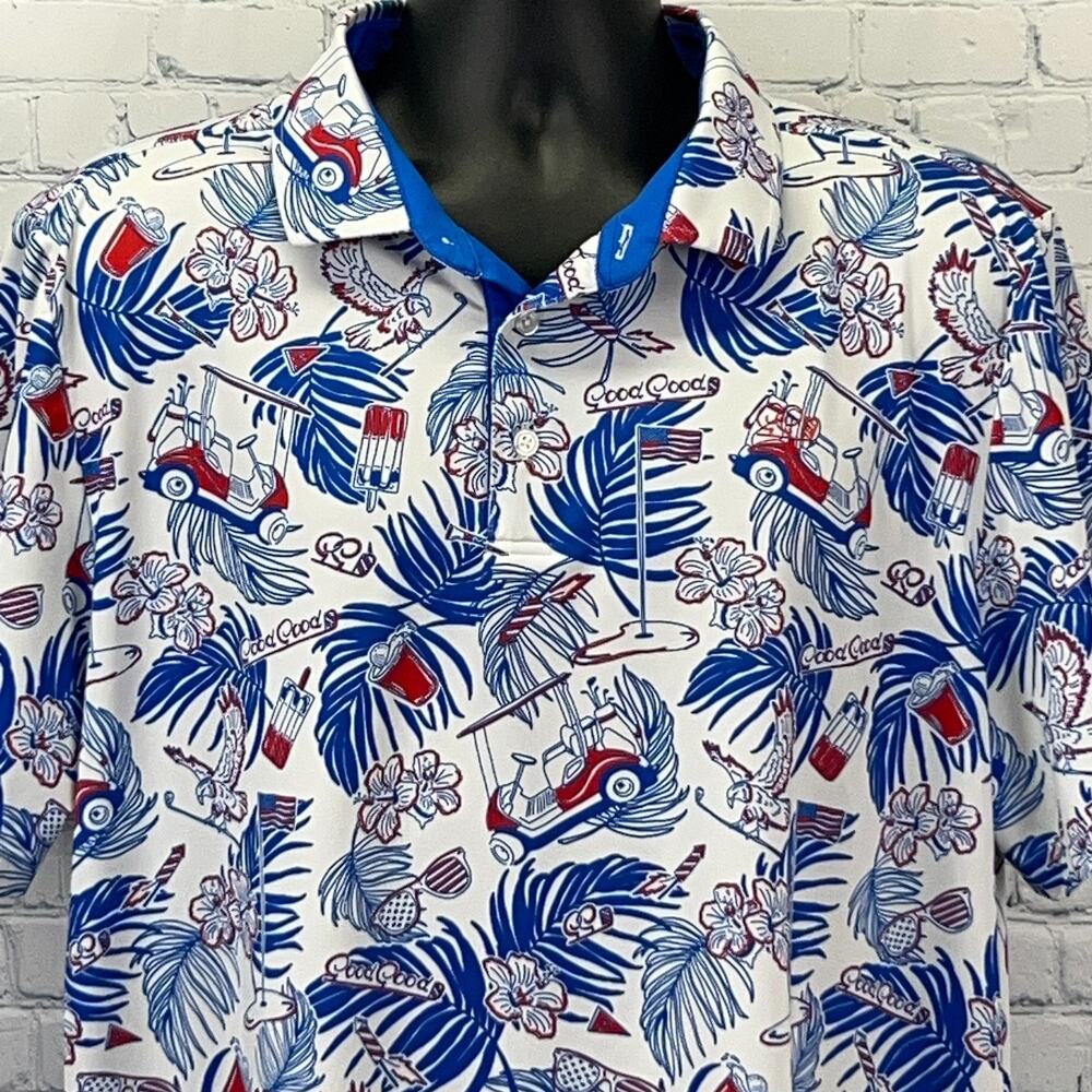 Good Good Patriotic Golf Polo Shirt America USA July 4th White 2XL XXL 2XLarge